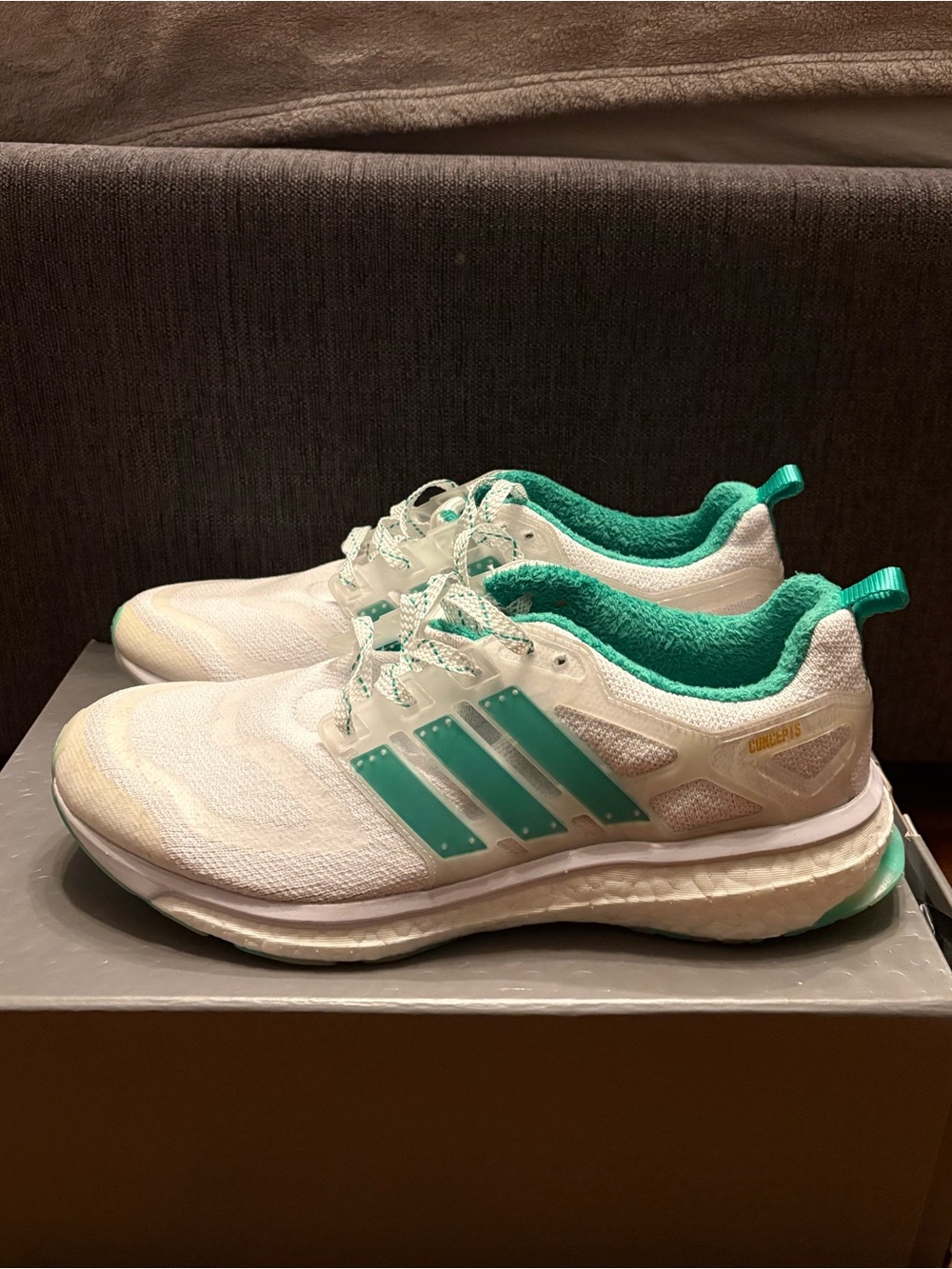 Adidas Mens Ultra Boost White & Green Running Shoes